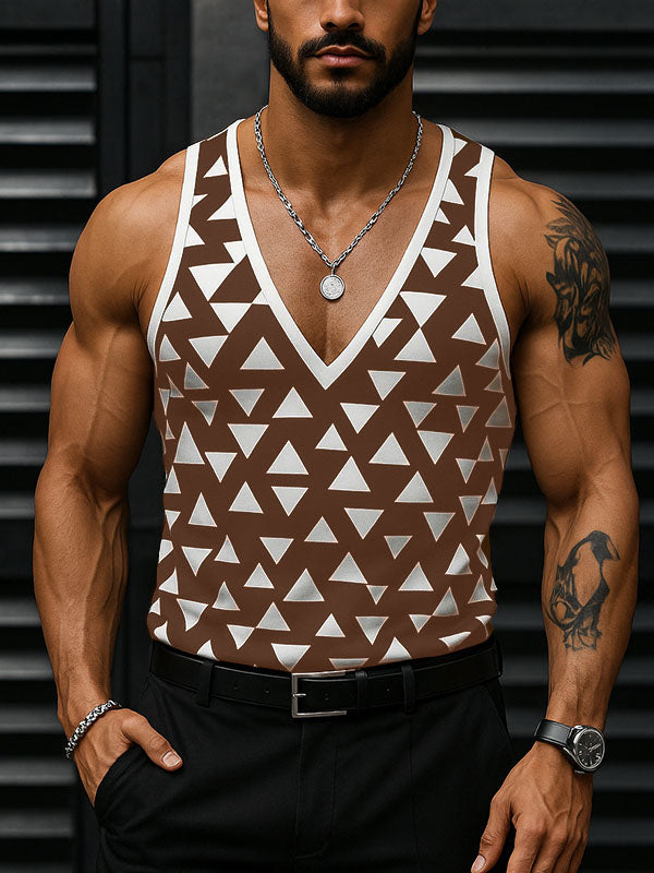 Mens Geometric Colorblock Pattern Casual Tank SKUL15015