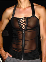 Mens Sheer Mesh Drawstring Halter Tank SKUL11515