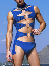 Men's Solid Color Cutout Slim Fit Bodysuit SKUL18647