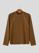 Men's Minimalist Clean-Fit Daily Casual Curved Raglan Seam Ribbed Crewneck T-shirt SKUL84074