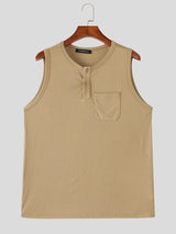 Men's Daily Wear Ribbed Henley Neck Pocket Tank SKUL74762