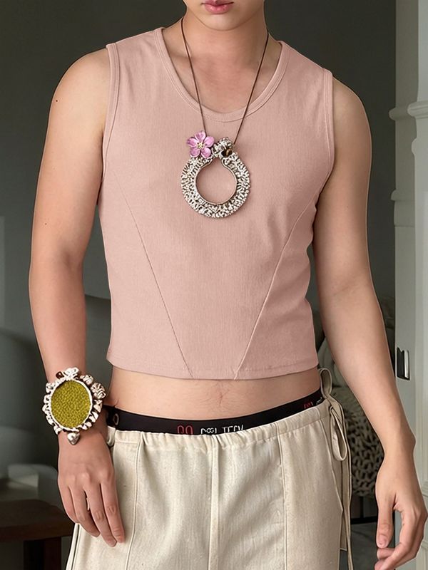 Men's Casual Textured Cropped Tank SKUL45404