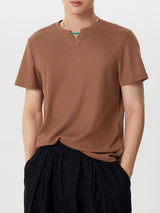 Mens Solid Short Sleeve Notch Neck T-shirt SKUK02867