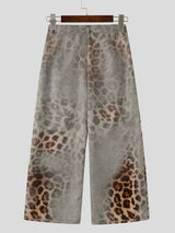 Men's High-Street American Vintage Snow Washed Gradient Leopard Print Wide-Leg Drape Pant SKUL68323
