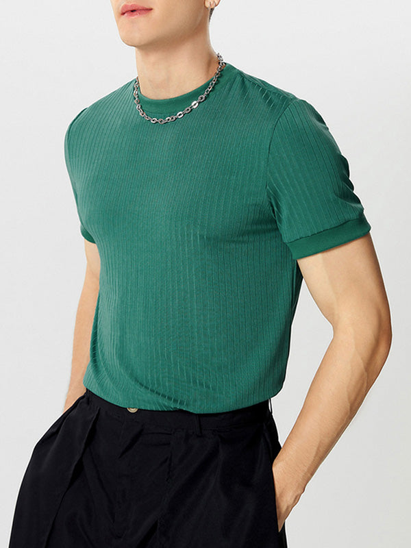 Mens Solid Rib-Knit Short Sleeve T-Shirt SKUK11603