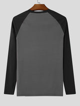 Mens Number Print Contrast Color Long Sleeve T-Shirt SKUK80288