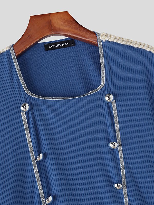 Men's Metal Buckle Webbing Decorated Knitted Long Sleeve Sweater SKUL39036