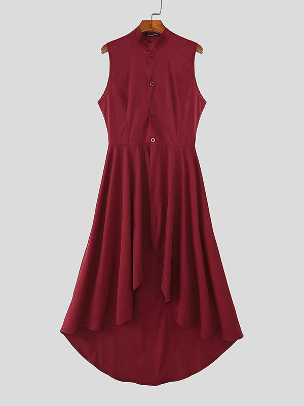 Men's Ruffled Hem Stand Collar Casual Waistcoat SKUL24564