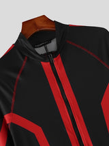 Men's Techwear Cycling Contrast Geometric Stripe Front Zipper Bodysuit SKUL63136