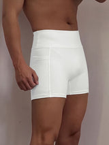 Men's Athletic Workout Compression High Stretch Peach Hip Seam Mini Length Biker Short SKUL83192
