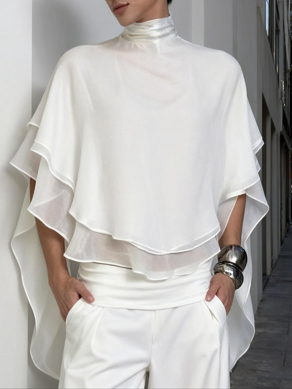 Men's Multi Layer Design Chiffon High Neck Long Sleeve T-shirt SKUL46100