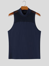 Men's Avant-Garde Mock Neck Mesh Patchwork Deconstructed Fitted Tank SKUL73728