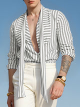 Men's Striped Tie Long Sleeve Shirt SKUL30768