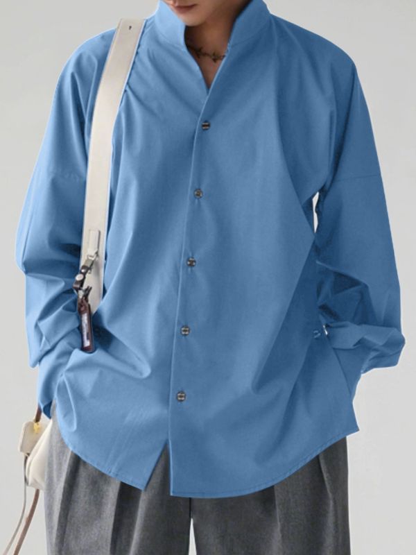 Men's Asymmetrical Waist Stand Collar Long Sleeve Shirt SKUL35137