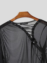 Men's Sheer Mesh Eyelet Long Sleeve T-Shirt SKUL24799