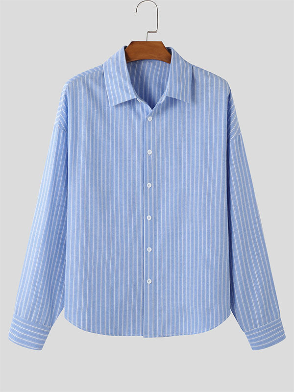 Mens Striped Loose Long Sleeve Shirt SKUL03654