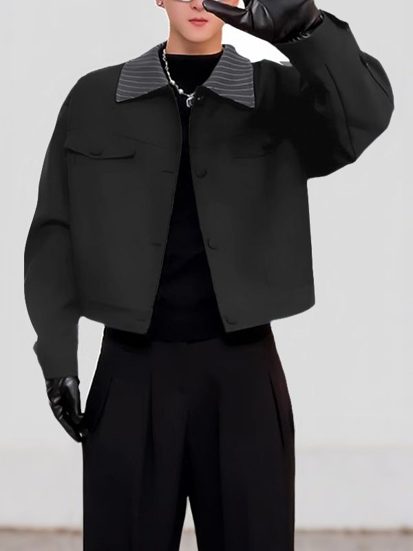 Men's Striped Lapel Cropped Long Sleeve Jacket SKUL37255