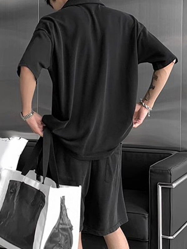 Mens Solid Color Short-Sleeve Two Pieces Outfit SKUL08491