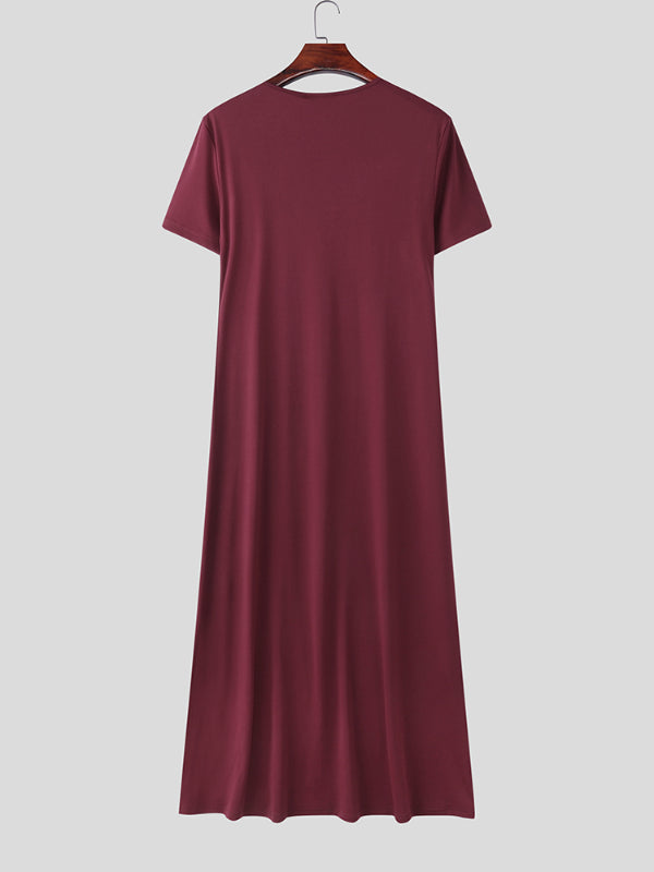 Men's Solid Color Long Split Hem Short Sleeve T-Shirt SKUL20253