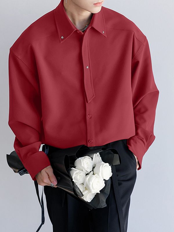 Men's Solid Color Deconstructed Long Sleeve Shirt SKUL47604