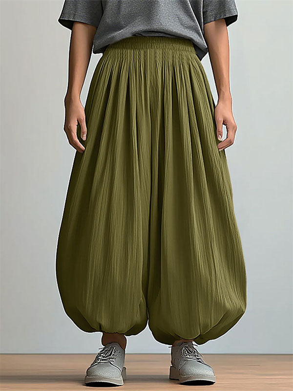 Mens Solid Color Textured Loose Casual Pant SKUL15502