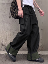 Men's Retro Party Ribbon Wrap Front Turn-Up Wide Cuff Loose Pant SKUL80624