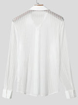 Men's Sheer Mesh Striped Long Sleeve Shirt SKUL48637
