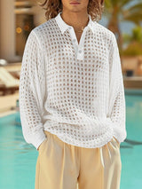 Men's Sheer Mesh Stand Collar Long Sleeve Shirt SKUL46275