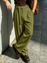 Men's Elegant Minimalist Tie Waist Pleated Draped Wide Leg Pant SKUL68483