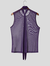 Men's Avant-Garde Hardware Ring Choker Tie Sheer Mesh Tank SKUL71426