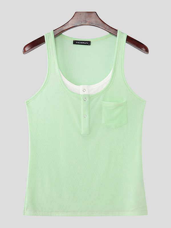 Men's Minimalist Layered Henley Neck Slim Fit Pocket Tank SKUL54709