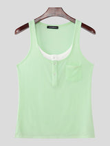 Men's Minimalist Layered Henley Neck Slim Fit Pocket Tank SKUL54709
