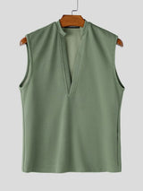 Men's Avant-Garde Deconstructed Mock Neck Waffle Texture Fitted Tank SKUL72766