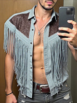 Men's Tassel Patchwork Short Sleeve Shirt SKUL25741