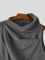 Men's Avant-Garde Pinstripe Asymmetrical Draped Cowl Neck Tank SKUL58932