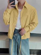 Men's Solid Color Drawstring Long Sleeve Shirt SKUL39794