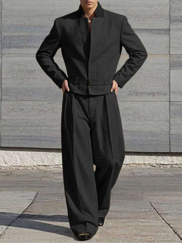 Men's Solid Color Stand Collar Two Pieces Outfit SKUL50816