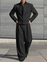 Men's Solid Color Stand Collar Two Pieces Outfit SKUL50816