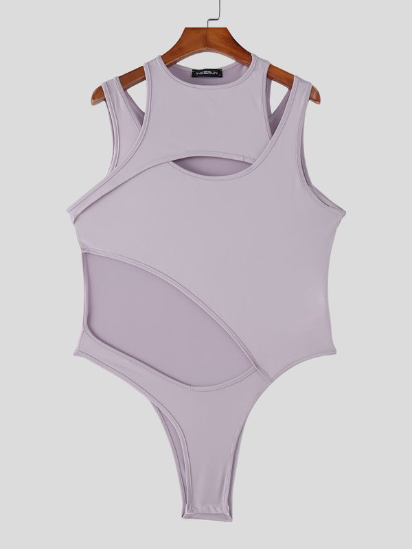 Men's Avant-Garde Asymmetrical Cut-Out Slim Fit Sleeveless Bodysuit SKUL54092