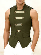 Men's Avant-Garde Brandebourgs Shoulder Epaulettes Stand Collar Tank SKUL61859