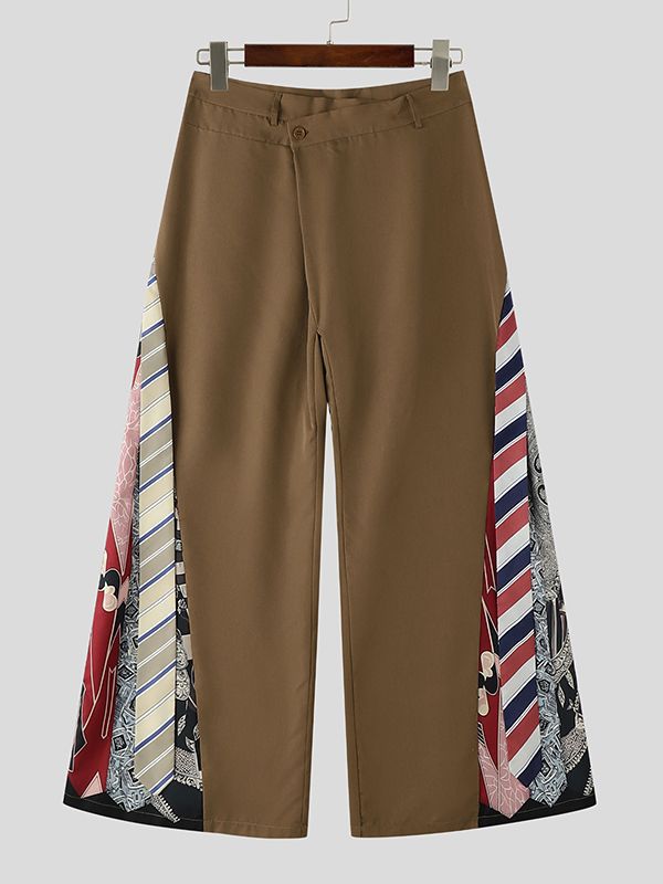 Men's Vintage Bohemian Asymmetrical Waist Side Patchwork Wide Leg Pant SKUL65081