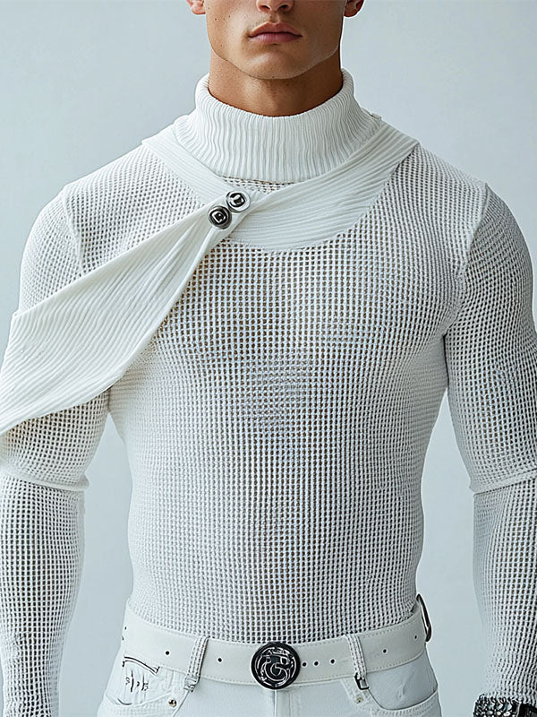 Mens Mesh Splicing Textured Long-Sleeve T-Shirt SKUK98020