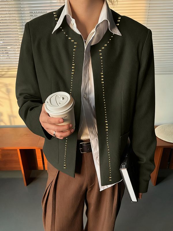 Men's Solid Casual Metal Trim Long Sleeve Jacket SKUL29738