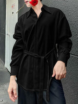 Mens Solid Color Backless Long-Sleeve Shirt SKUK80455