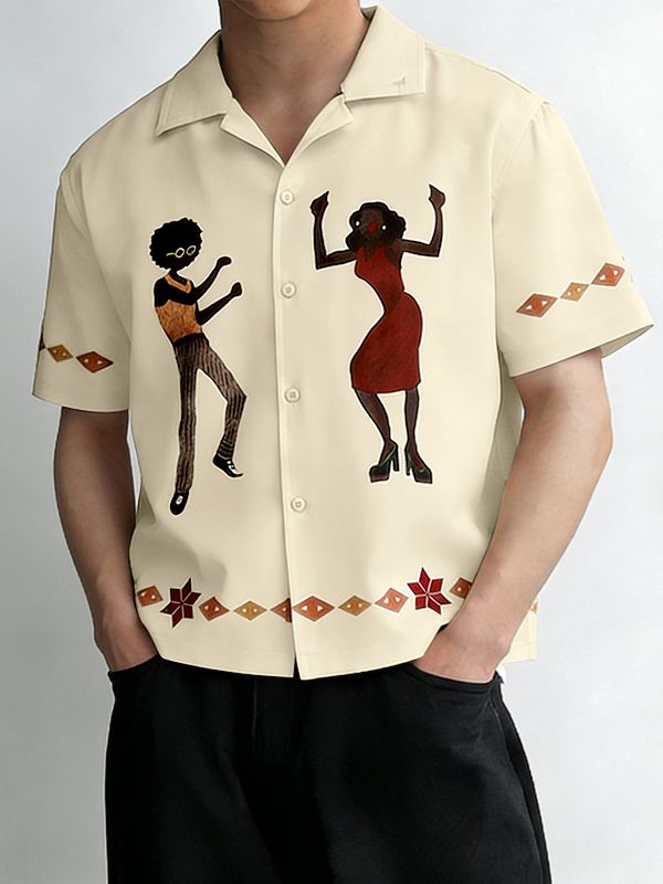 Men's Retro Soul Dance Graphic Cuban Collar Shirt SKUL55490