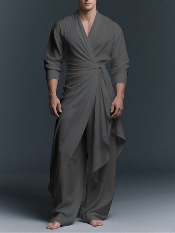 Men's Solid Color Knotted Two Pieces Outfit SKUL34206