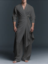 Men's Solid Color Knotted Two Pieces Outfit SKUL34206