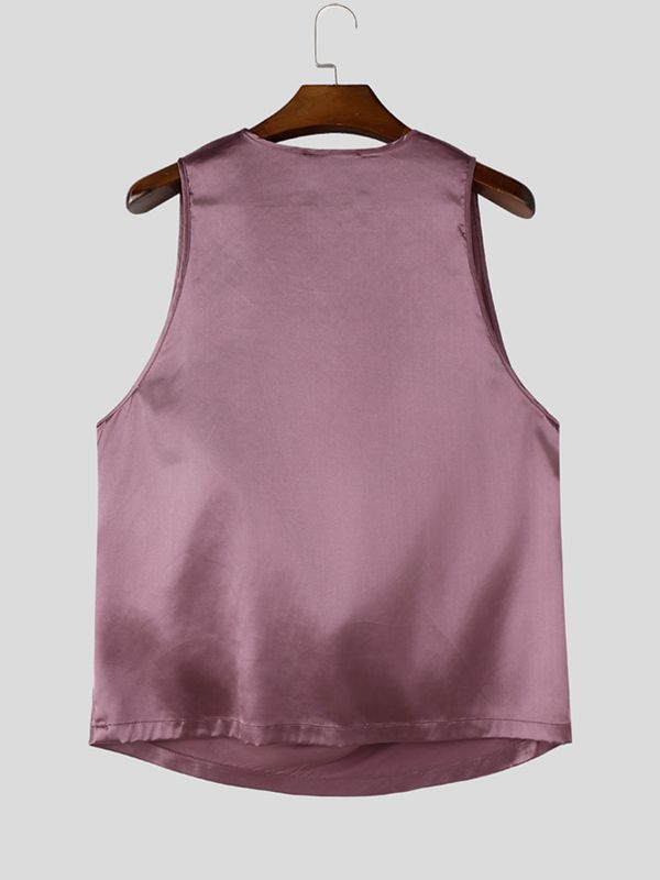 Men's High-End Party Silky Satin Draped Deep Cowl Neck Tank SKUL71414