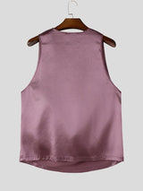 Men's High-End Party Silky Satin Draped Deep Cowl Neck Tank SKUL71414