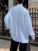 Men's Satin Embroidered Drawstring Loose Long Sleeve Shirt SKUL36381